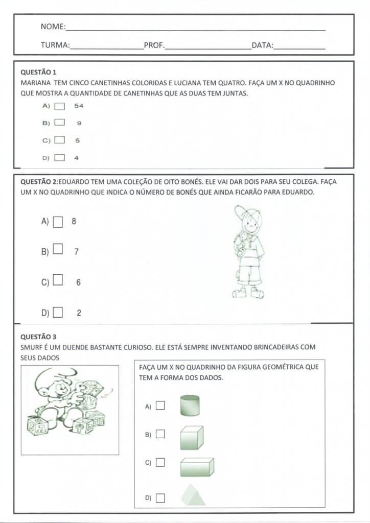 Avaliação Diagnóstica 2 e 3 Ano-Matemática-Parte 1-Folha 1