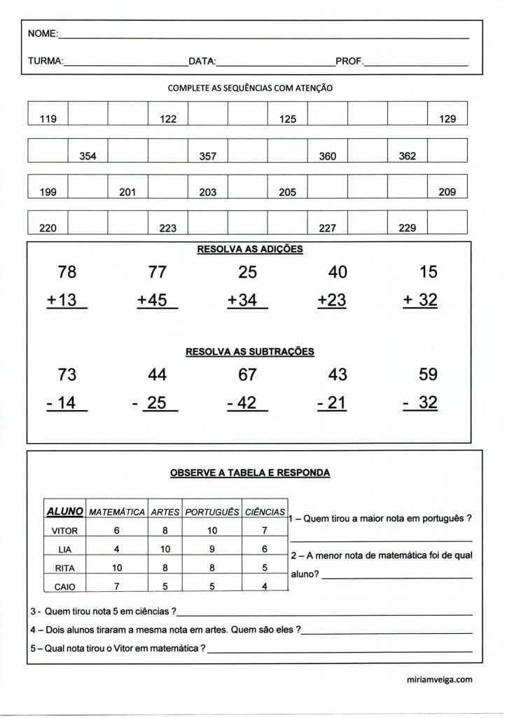 Avaliação Sequencial de Matemática 3 Ano-Parte 1