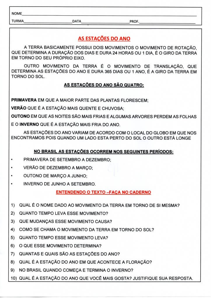 As estações do ano-Texto e Interpretação