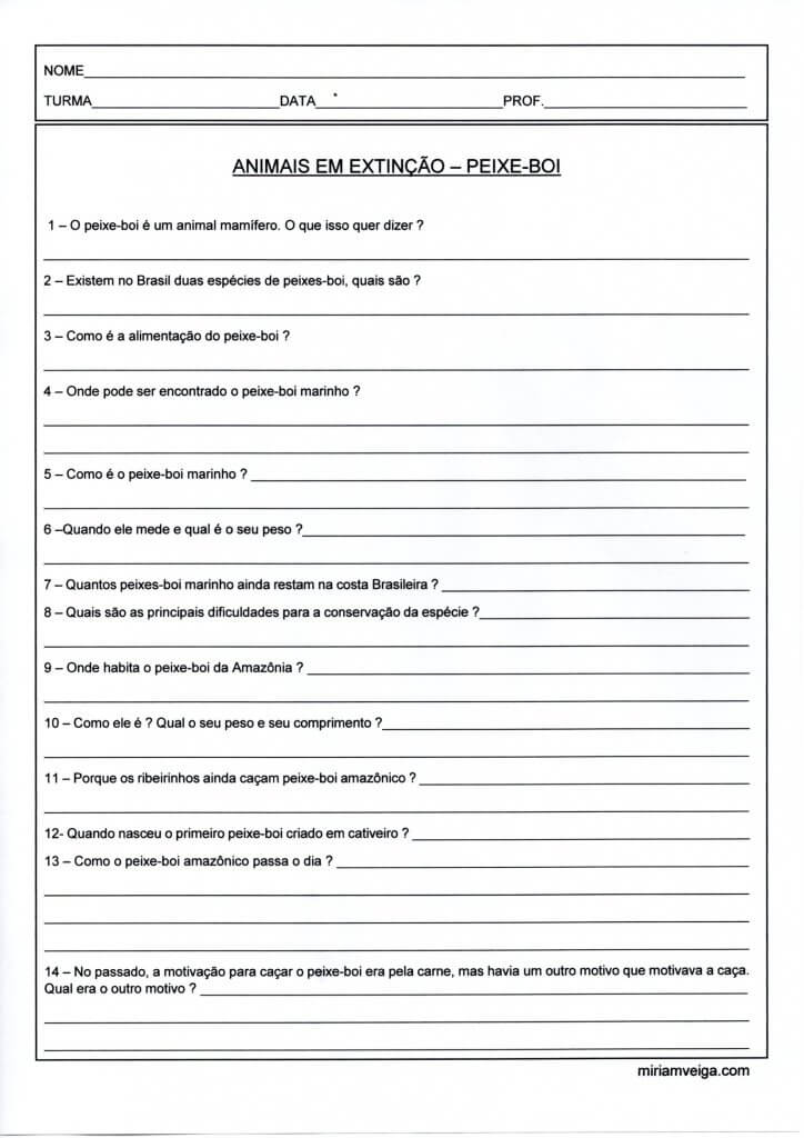 Animais em extinção-Peixe-boi-Questionário