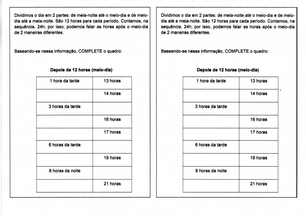 Atividade com hora-Antes e depois do meio-dia