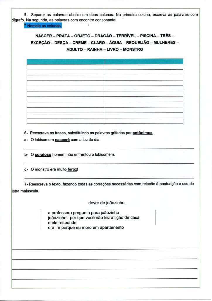 Avaliação de Língua Portuguesa 3 Ano-1 trimestre-Parte 2