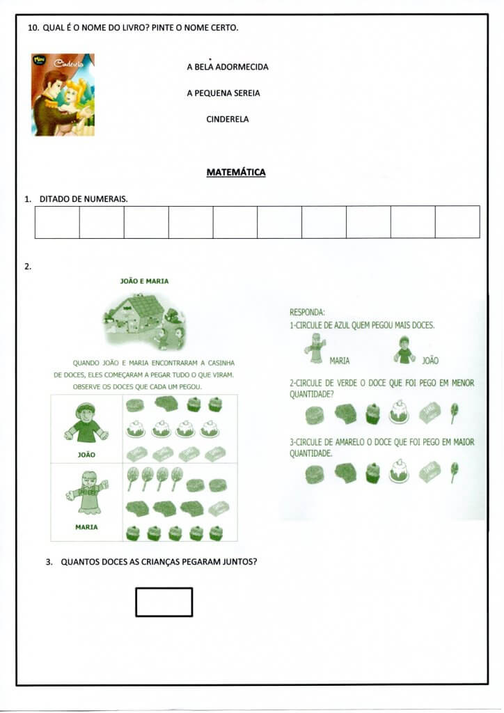 Avaliação de Português e Matemática 1 Ano-Parte 2-Folha 3