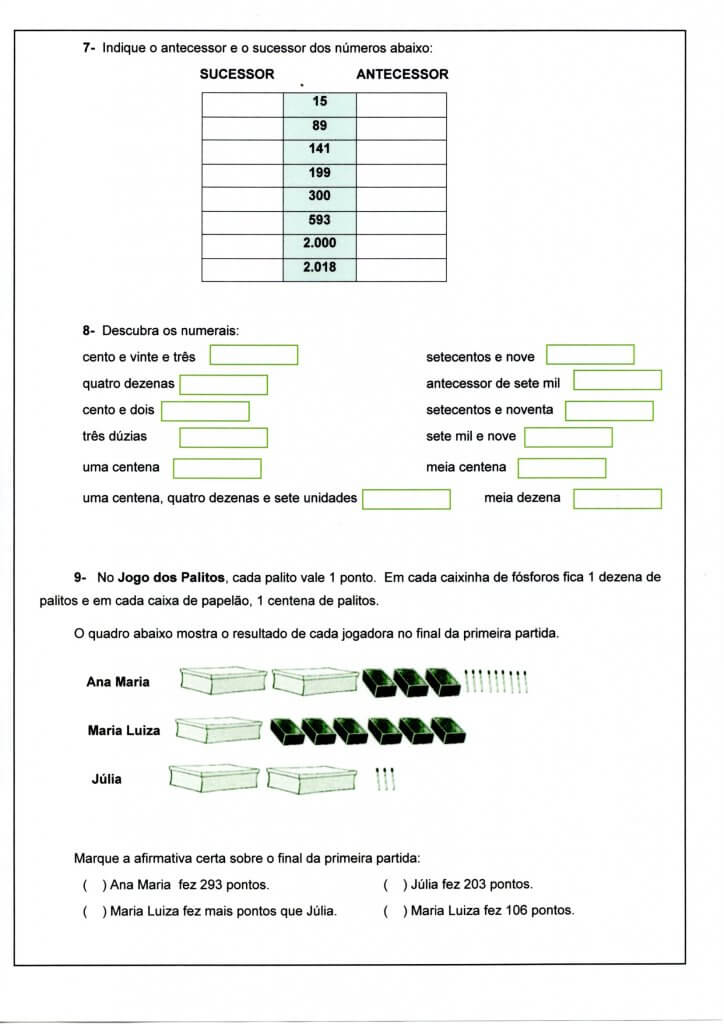 Avaliação com Clima, Adição, Subtração, Crescente, Decrescente, Antecessor e Sucessor, Unidade-Folha 3 Avaliação de Matemática 3 Ano-1 Trimestre-Parte 2-Folha 3