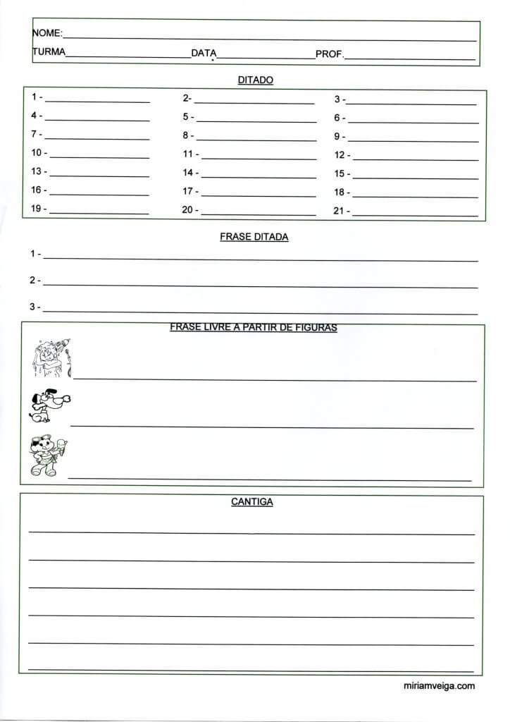 Avaliação 1 e 2 Ano-Ditado Frase e Cantiga