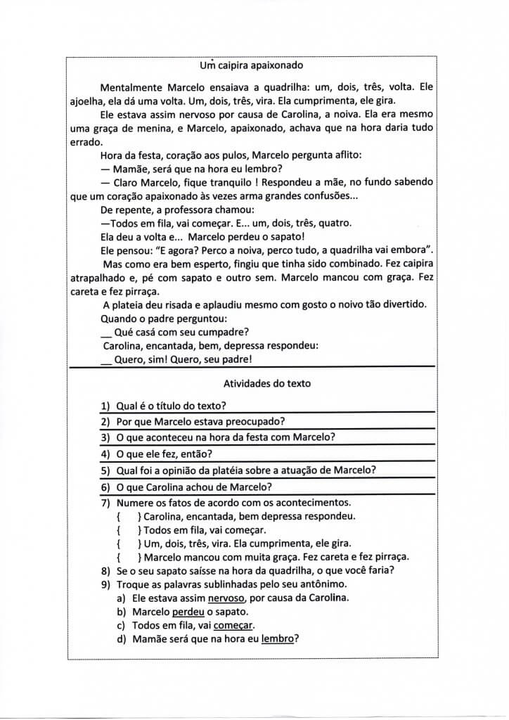 Festa Junina-Texto para Leitura e Interpretação-Um caipira apaixonado