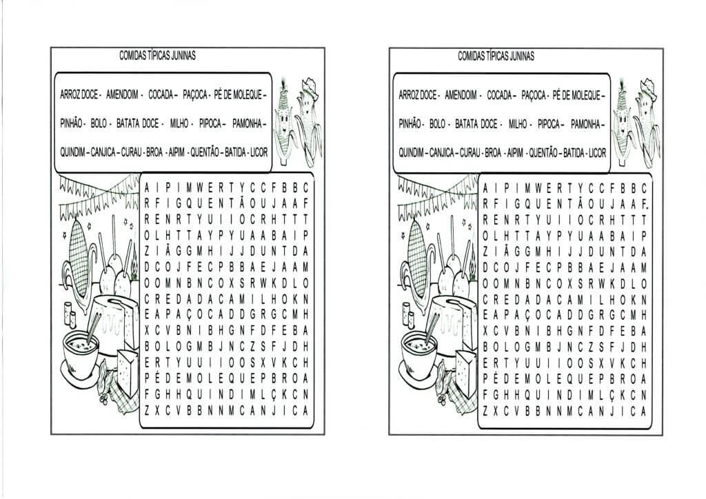 Festa Junina-Complete a figura e Caça-palavras-Caça-palavras