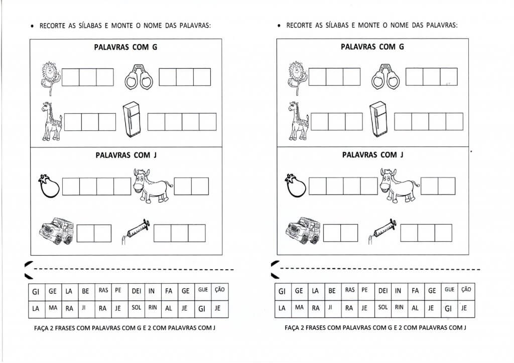 Sílabas para montar palavras com G e J