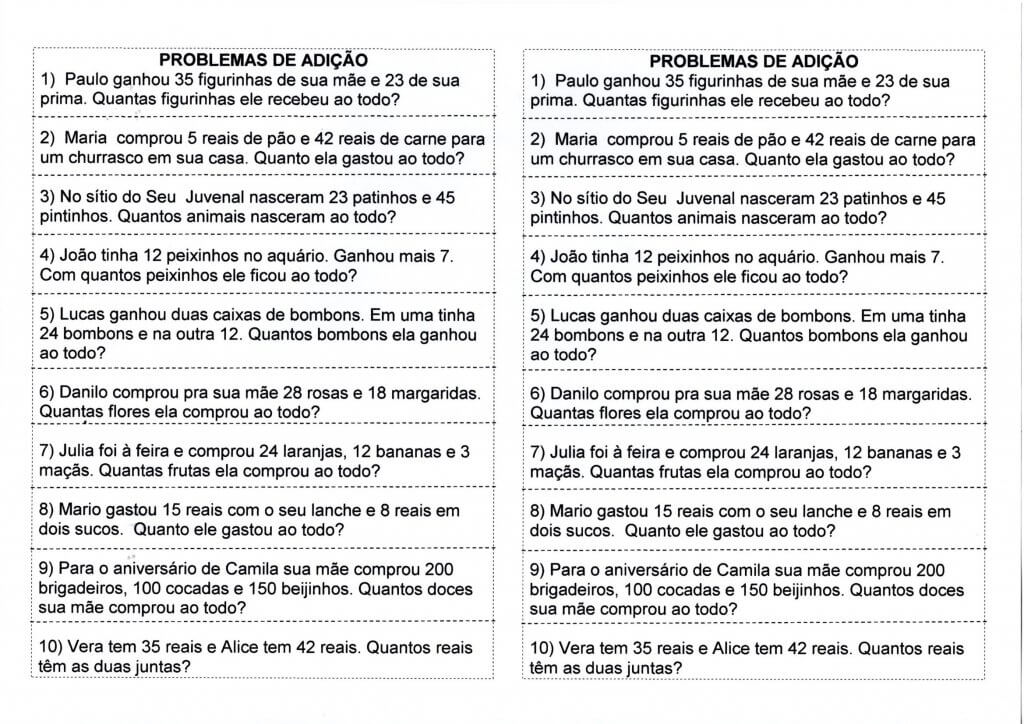 Problema de Adição para recortar e colar
