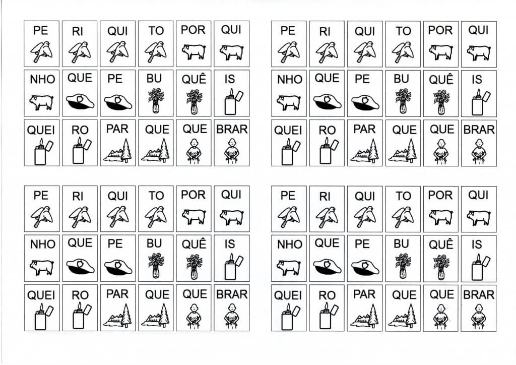 Figuras com Sílabas para montar palavras QUE-QUI