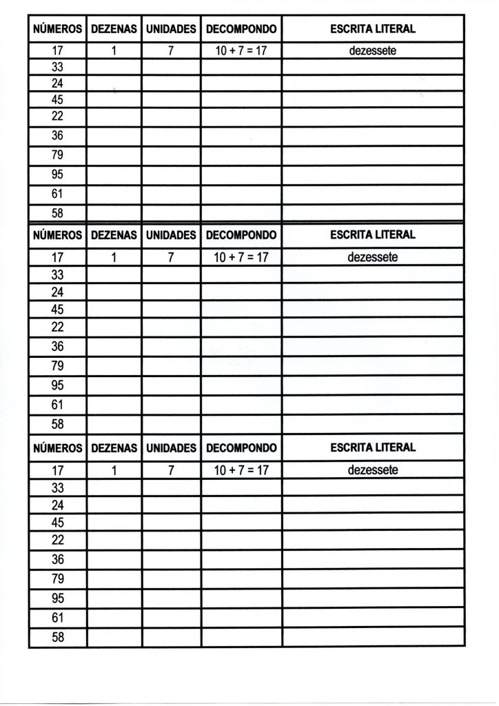 Decomposição de números e escrita literal