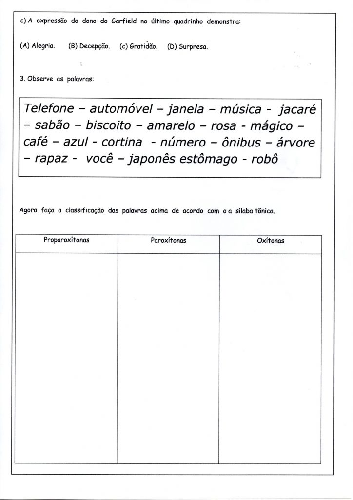 Avaliação de Língua Portuguesa com Interpretação de texto, encontro vocálico, sílaba tônica e classificação de palavras-Folha 3 Avaliação 5 Ano-Língua Portuguesa-2 Trimestre-Parte 2-Folha 3