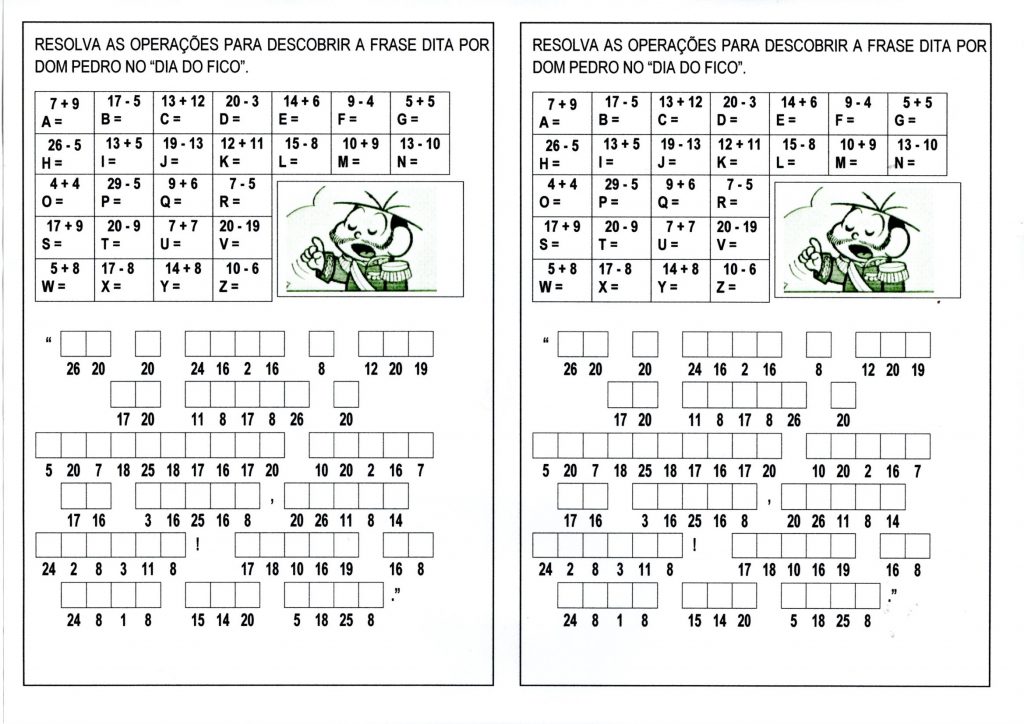 Frase Dia do Fico com código matemático