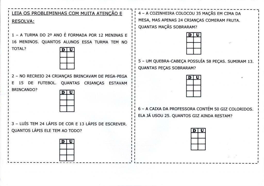 Atividade de Adição e Subtração para resolução