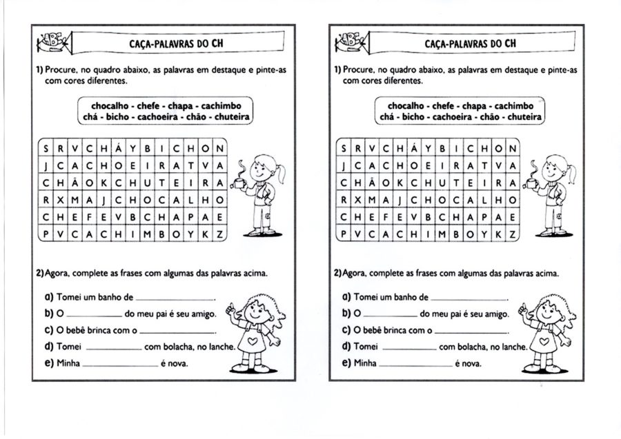 Caça-Palavras CH e frases para completar