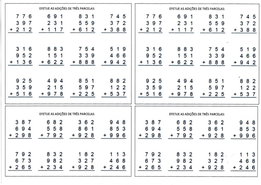 Problemas de Adição com 3 parcelas