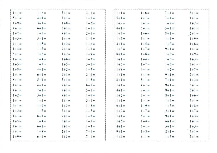 Adição em linha-Cálculo mental impresso
