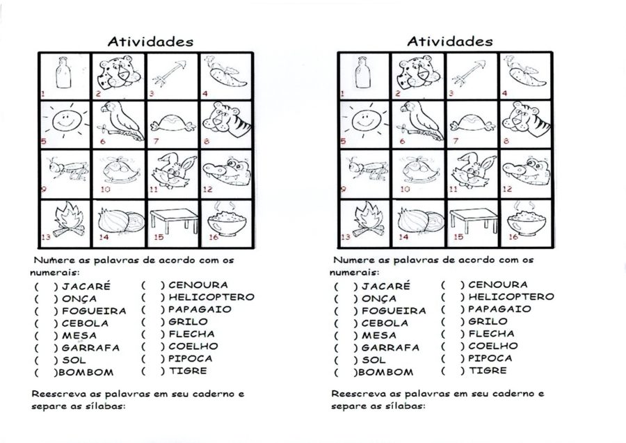 Atividade com Banco de Palavras para copiar