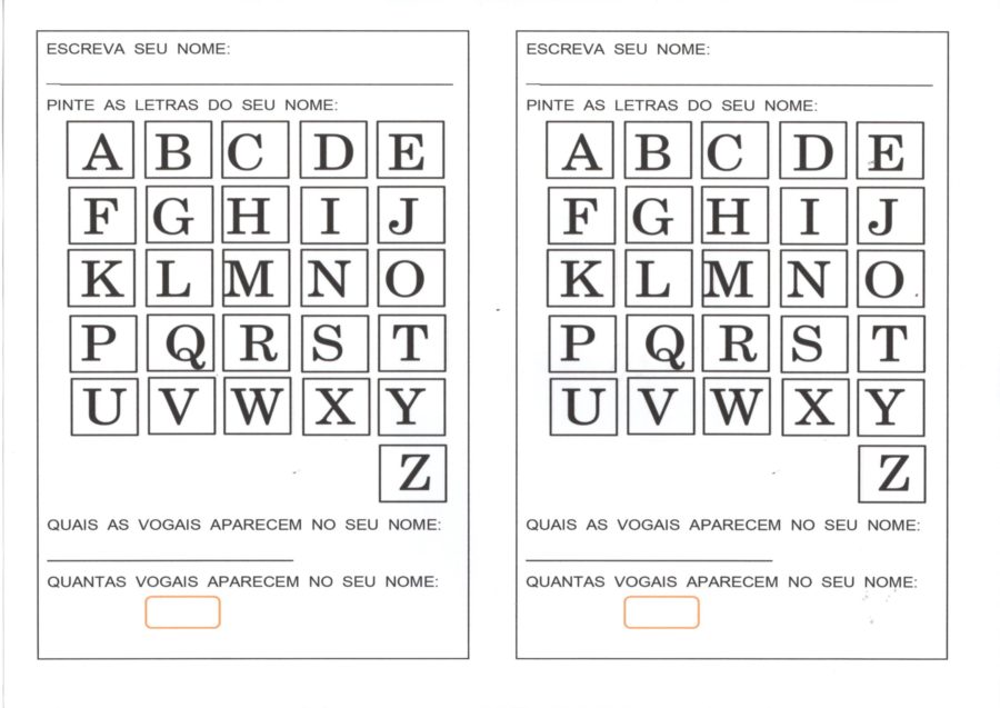 Avaliação com Alfabeto-Letra do nome