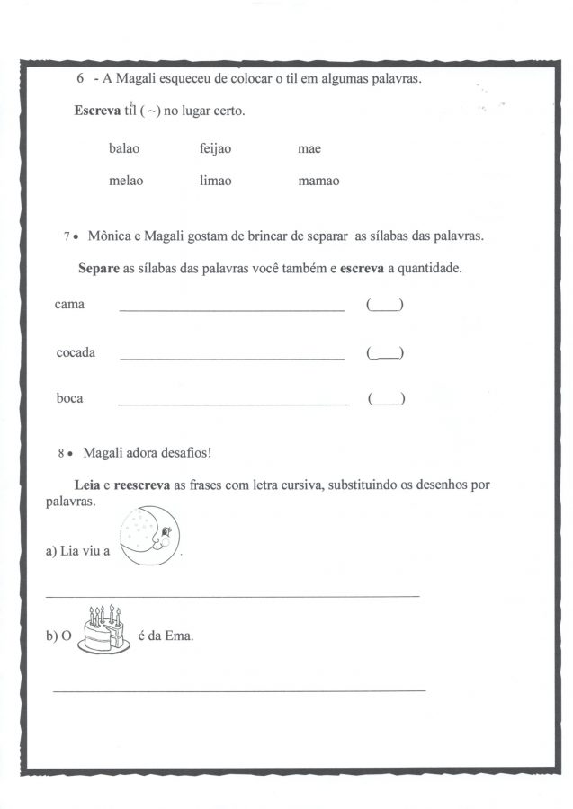 Avaliação Diagnóstica 1 Ano-Português-Parte 2-Folha 3