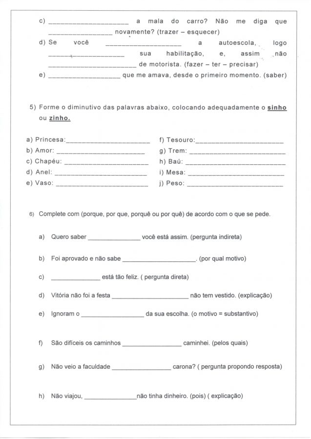 Avaliação Diagnóstica-Diminutivo-Uso dos Porques-Pontuação para os 2° ou 3° anos do Ensino Fundamental e foca em diminutivo, porquês e pontuação-folha 1