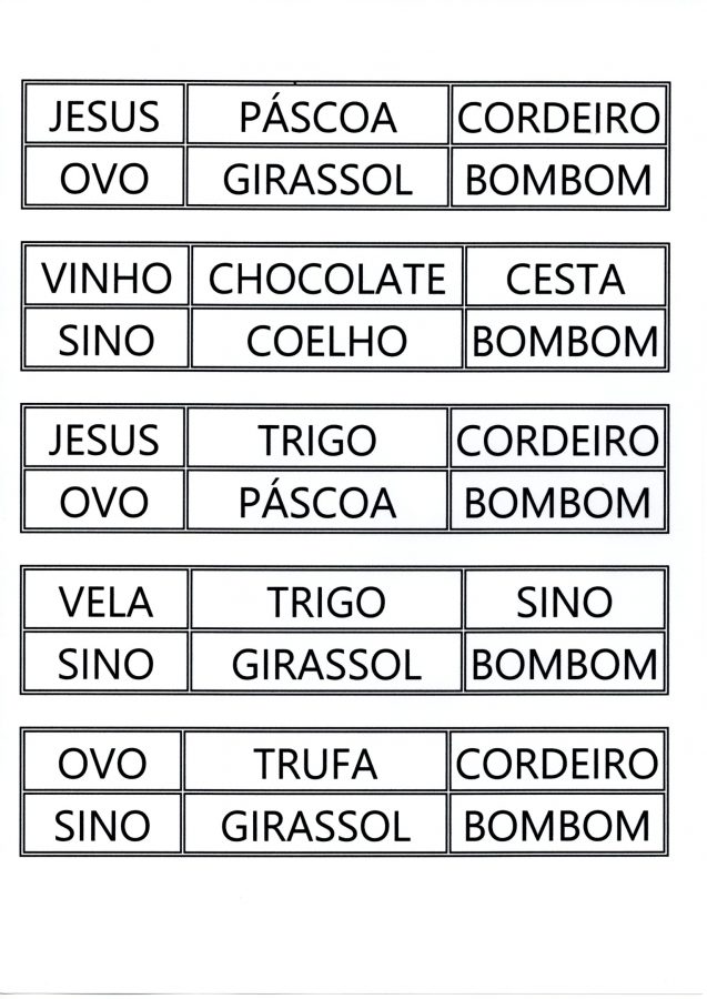 Atividade de Páscoa-Bingo com palavras de Páscoa-Folha 2