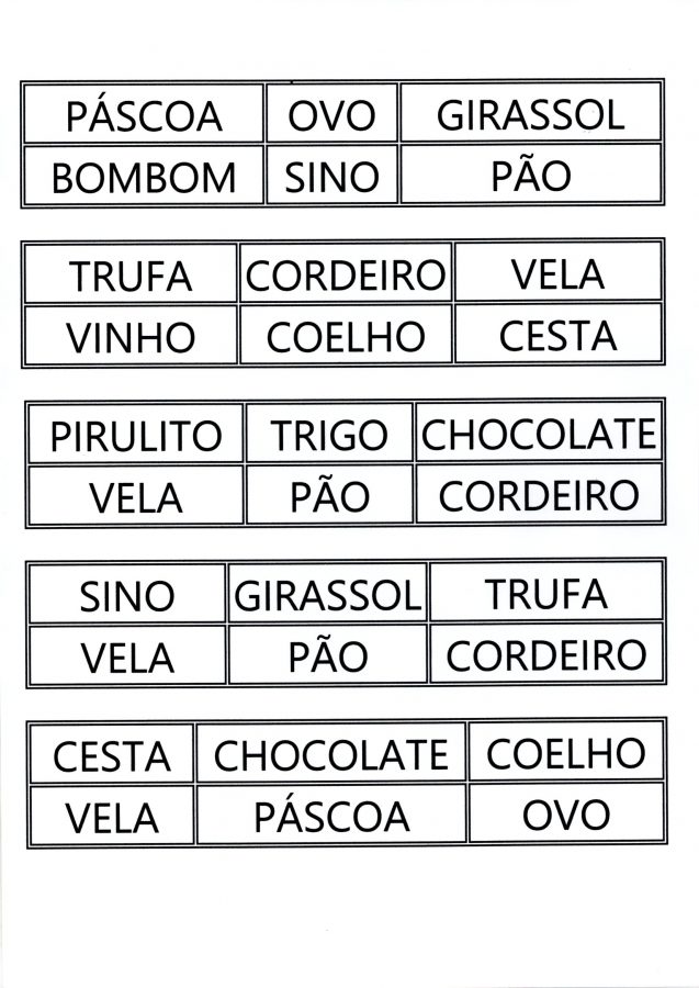 Atividade de Páscoa-Bingo com palavras de Páscoa-Folha 2