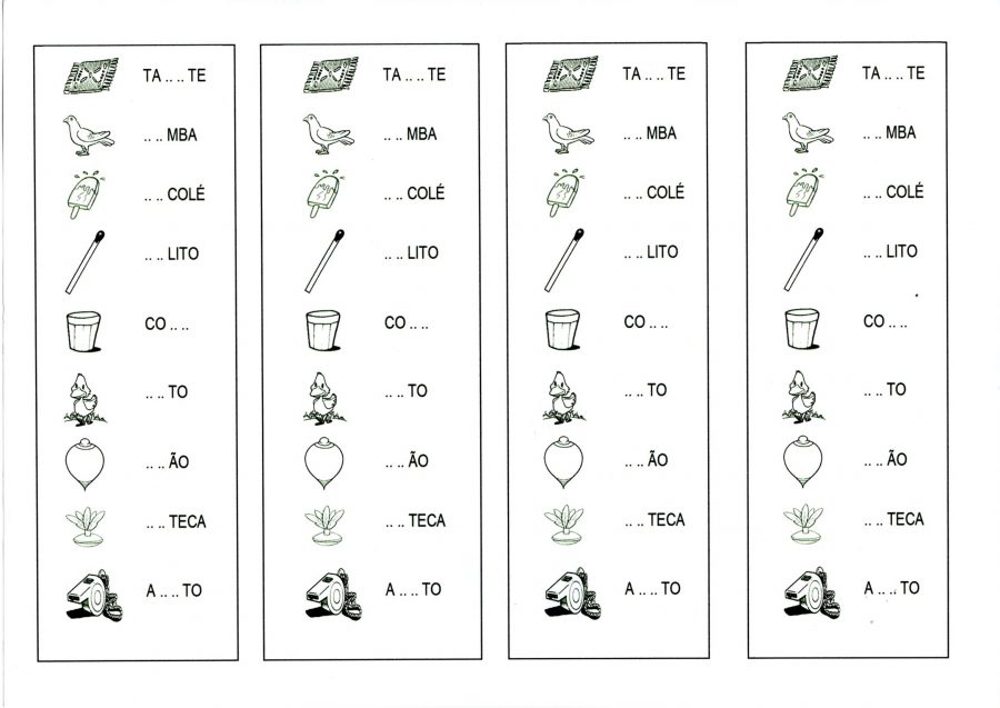 Letra P-Figuras com palavras para completar