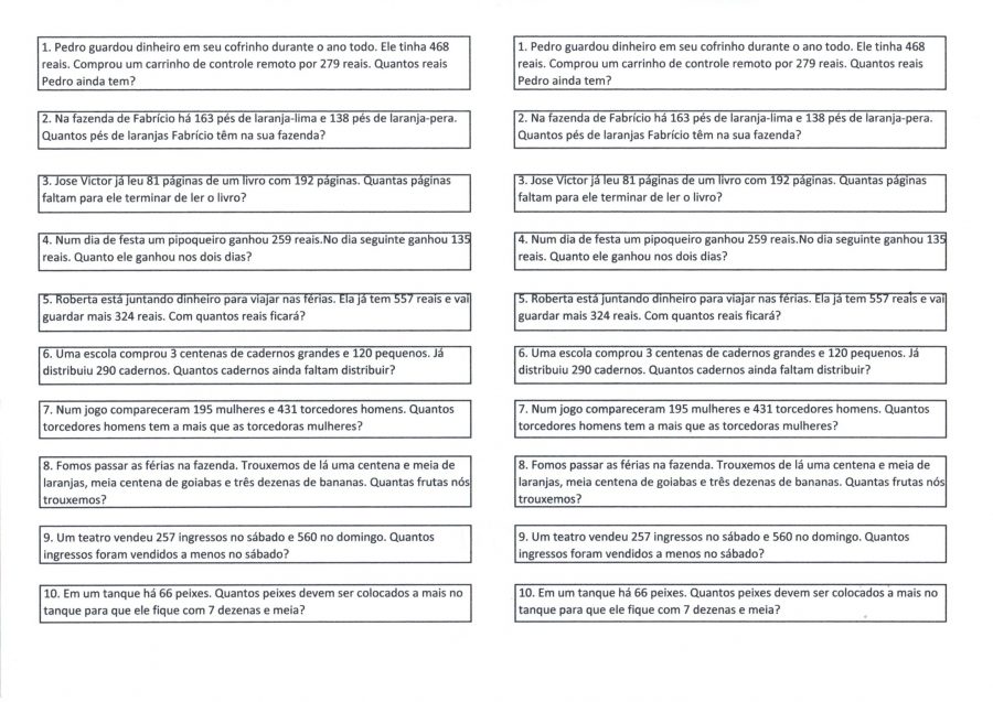 Problemas em tiras para recortar e resolver