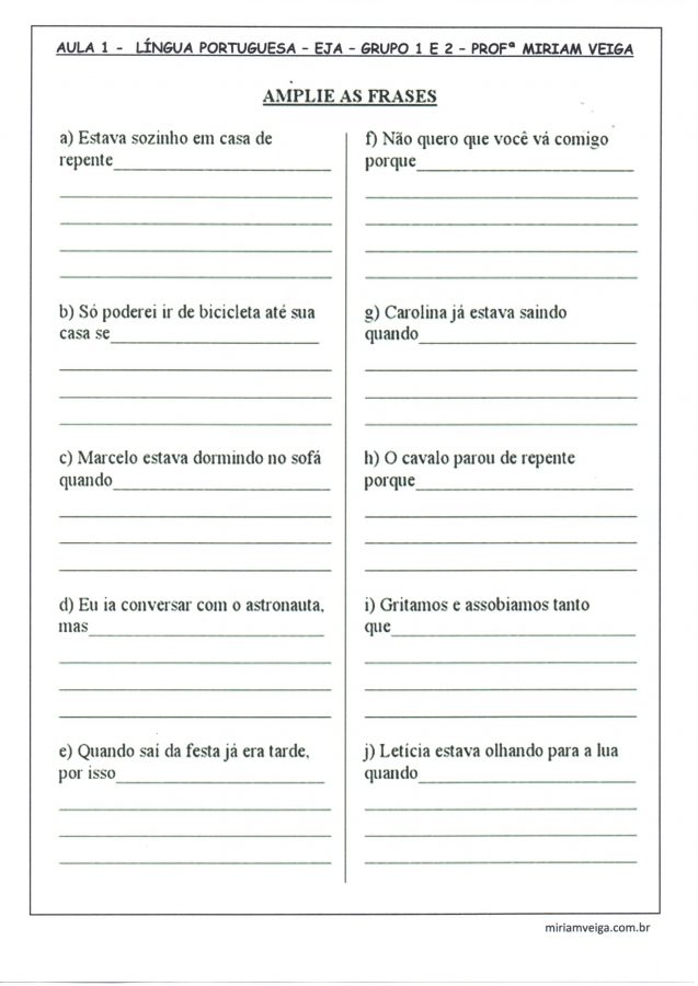 EJA-Ampliando as frases dadas