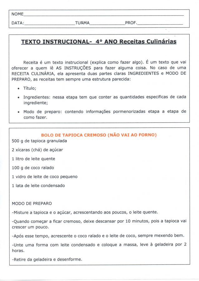 Texto instrucional Receitas Culinárias-Parte 1