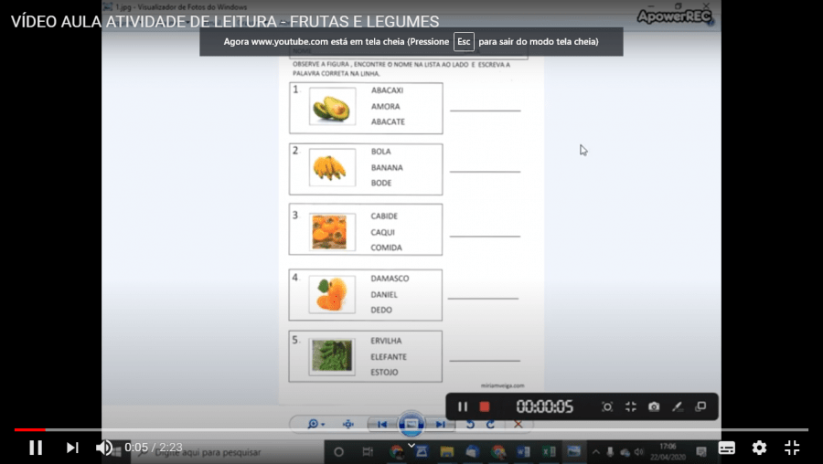VIDEOAULA-ATIVIDADE DE LEITURA-FRUTAS E LEGUMES