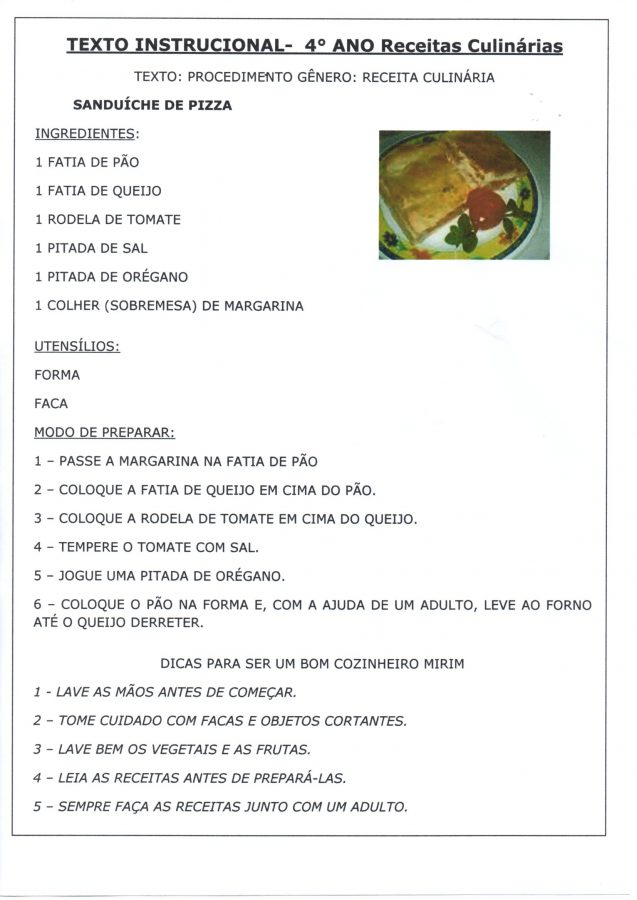 Texto instrucional Receitas Culinárias-Pizza-Parte 1-folha 1