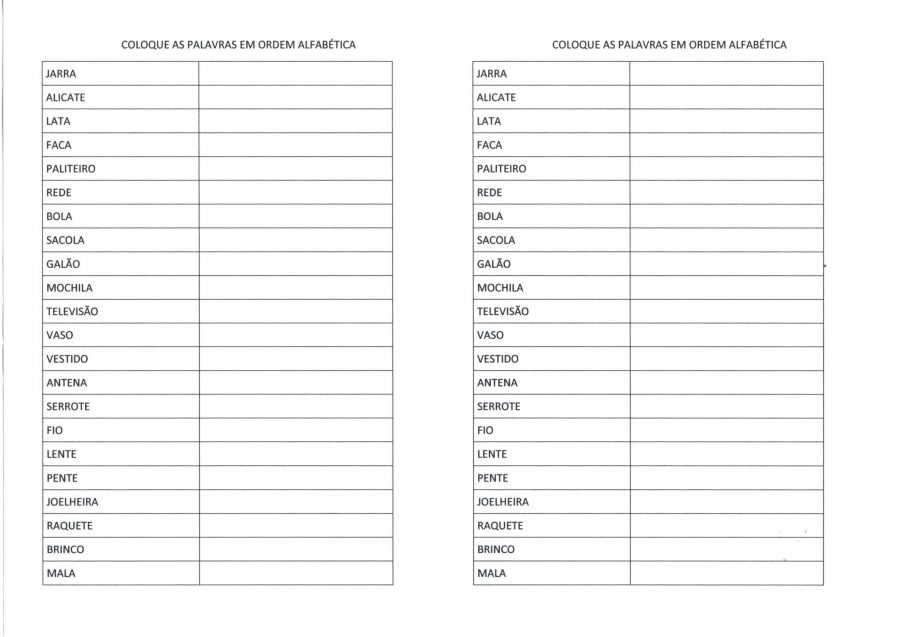 Ordem alfabética-Lista para organizar