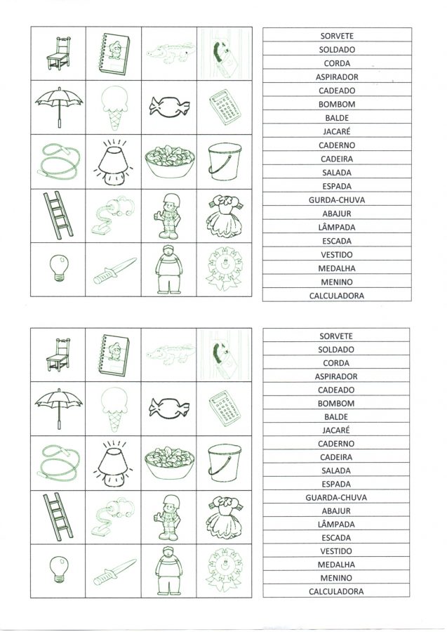 Recortar as figuras e escrever as palavras