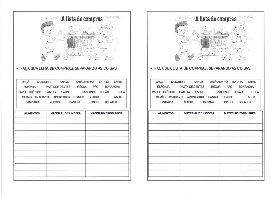 Lista de palavras para organizar