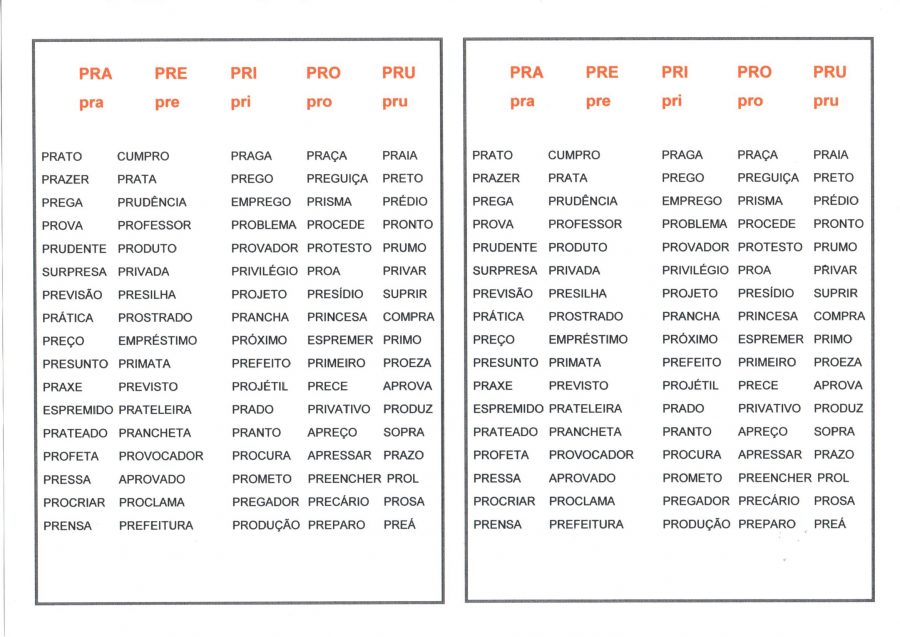 Dificuldades ortográficas-Pra Pre Pri Pro Pru