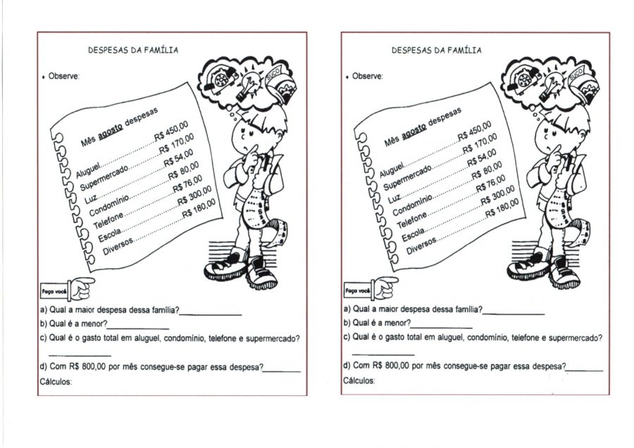 Matemática Tabela de preços e operações