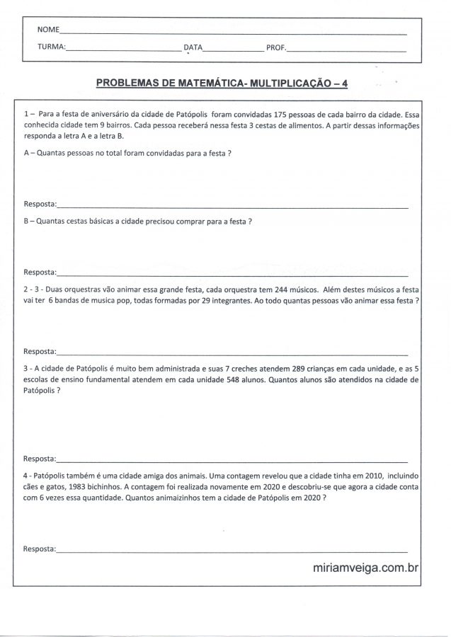 Problemas de Multiplicação-Com vídeo explicativo 4
