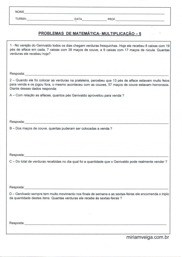 Problemas de Multiplicação-Com vídeo explicativo 5