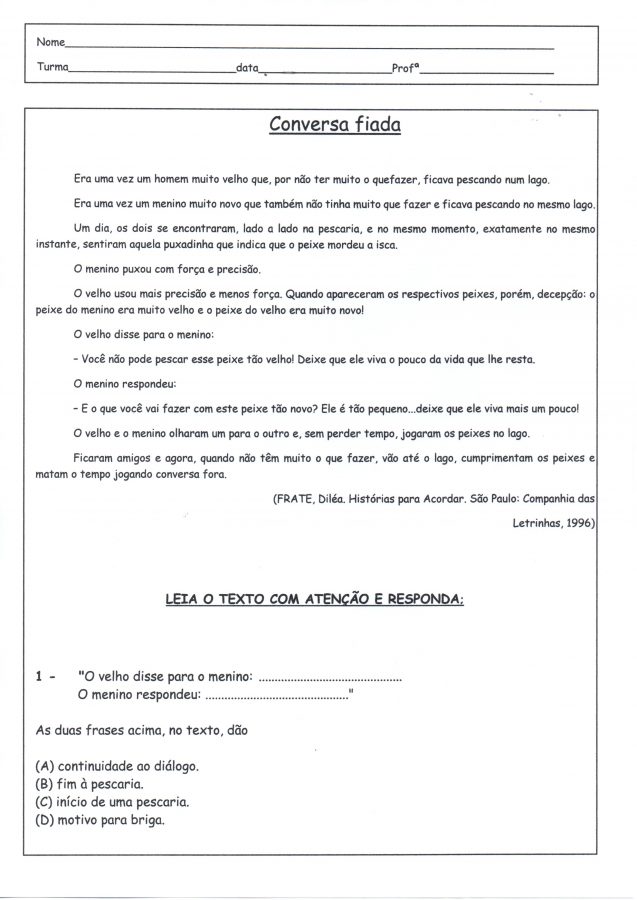 Leitura e Interpretação-Questões de múltipla escolha-Folha 1
