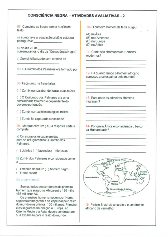 Avaliação-Dia da Consciência negra-Parte 2-Folha 2