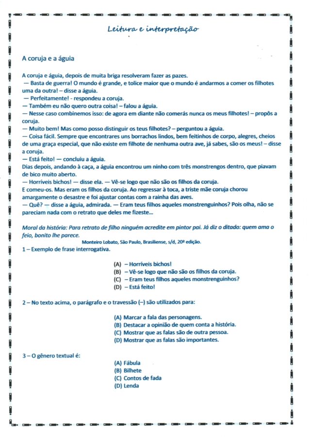 Leitura e Interpretação-A coruja e a águia