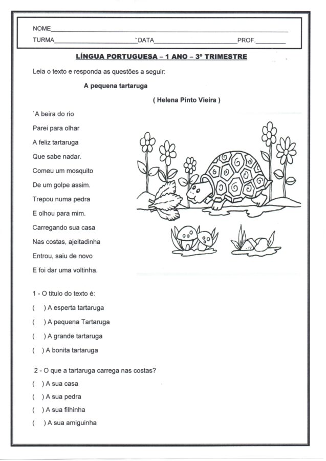Avaliação de Língua Portuguesa-1 ano-3 Trimestre