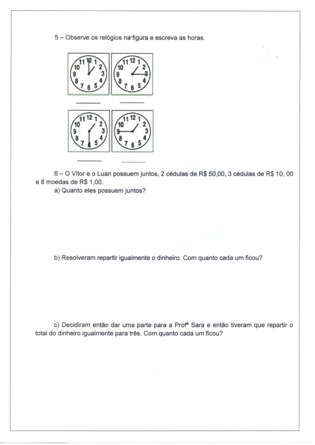 Avaliação Final de Matemática-4 ano-Parte 4