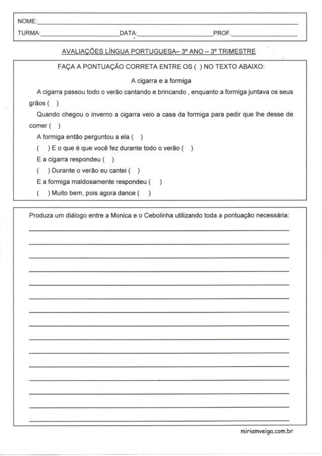 Avaliação de Língua Portuguesa-3 ano-3 Trimestre