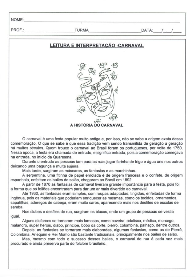 Leitura e interpretação-Carnaval 1