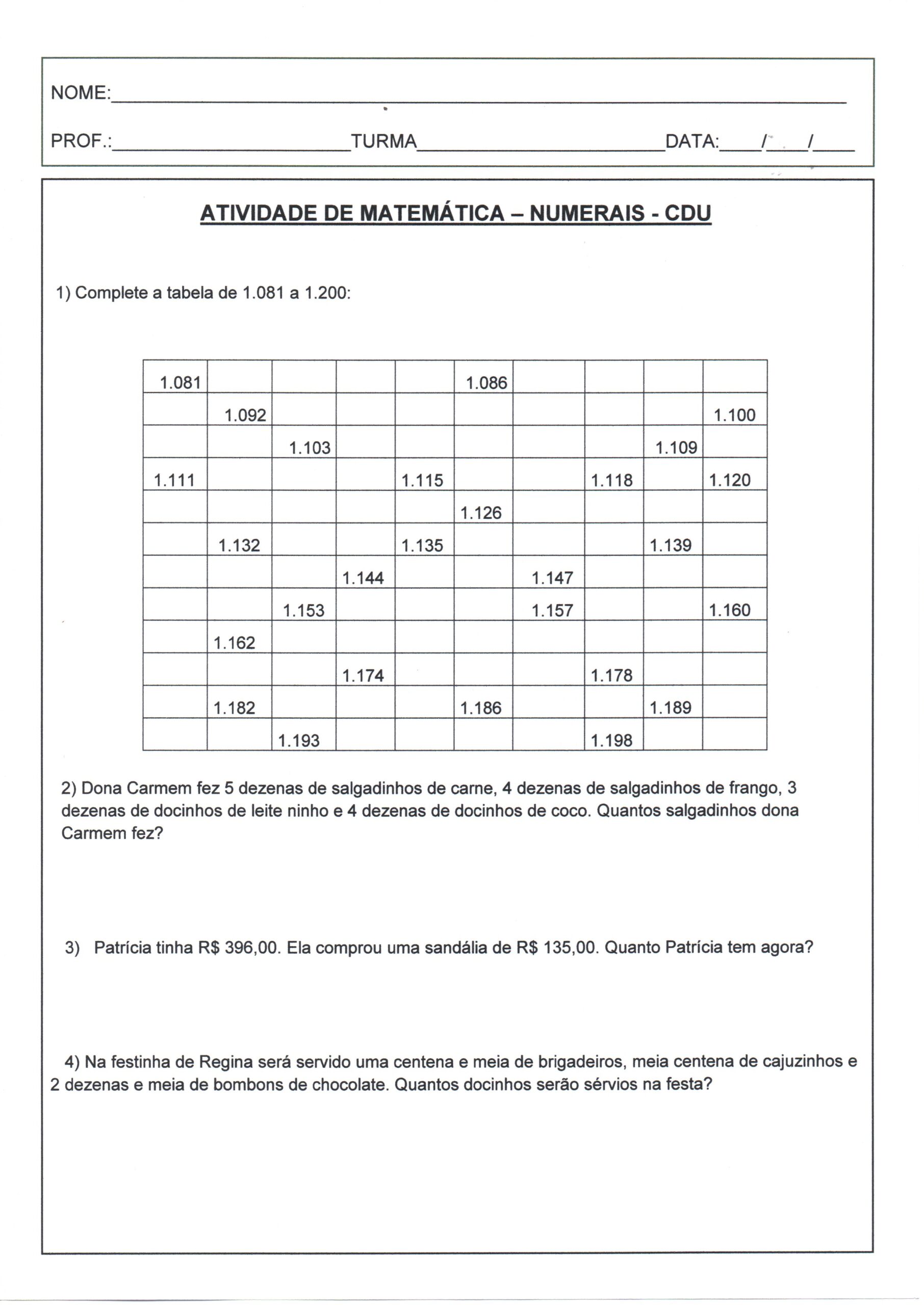 Atividades Dezenas E Tabela Exerc Cios De Matem Tica Atividades