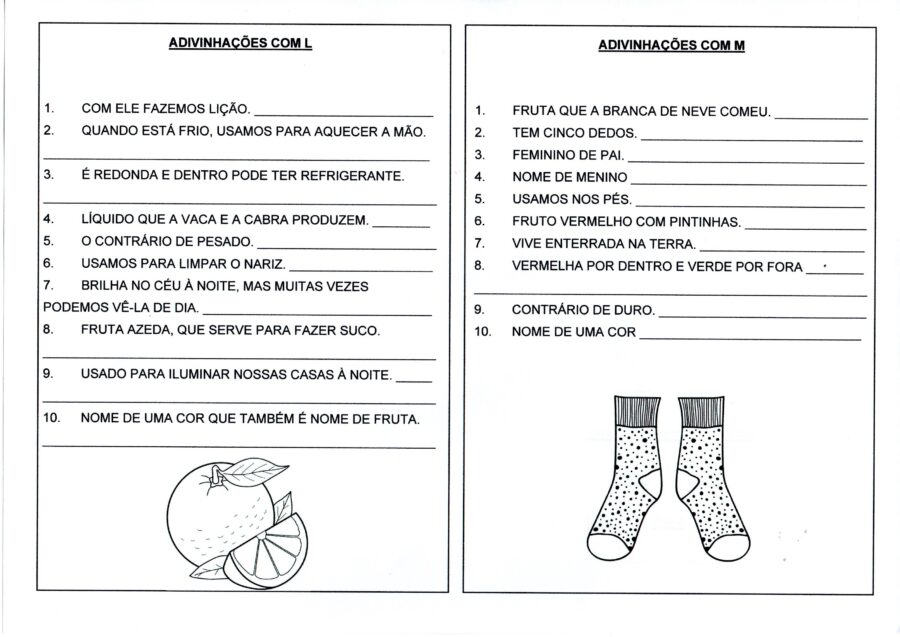 Adivinhas e Adivinhações com L e M