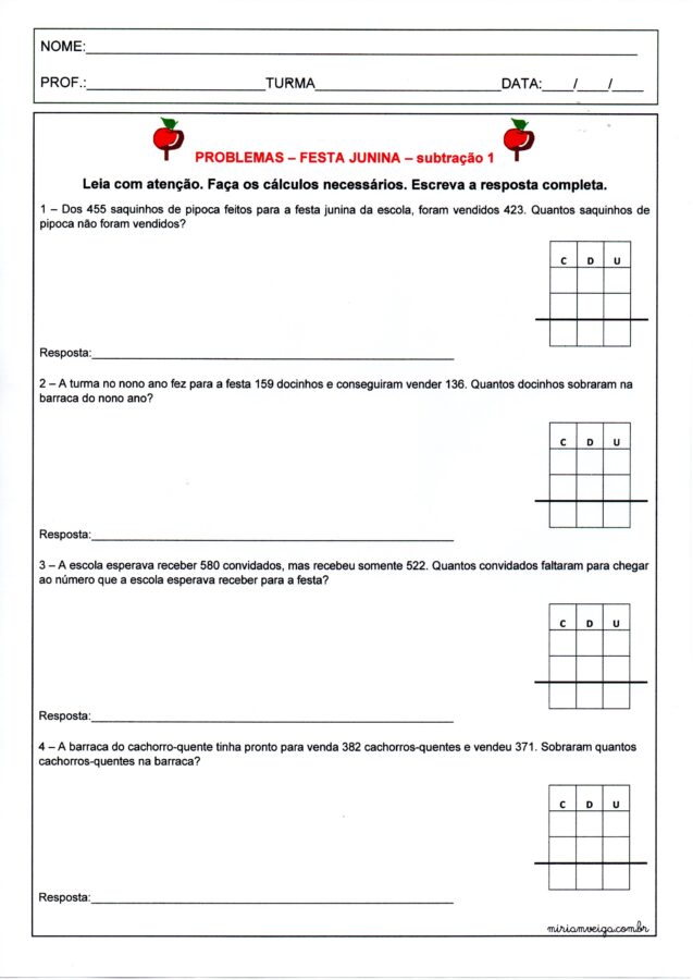 Festa Junina-Problemas-Subtração 1